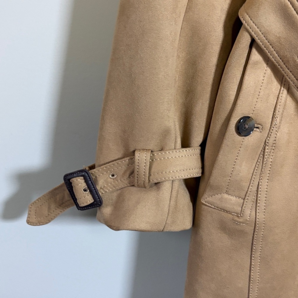 Banana Republic Classic Trench Suede Coat Tan Brown Belt Pockets Sz L - Picture 6 of 13